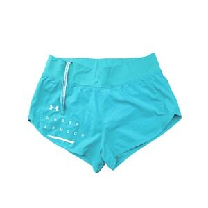 Under Armour Womens Teal HeatGear SpeedPocket Running Shorts Small Fitted Blue